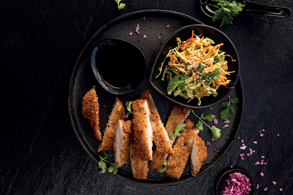 PAN-FRIED CHICKEN SCHNITZEL WITH AN ASIAN PINEAPPLE SLAW